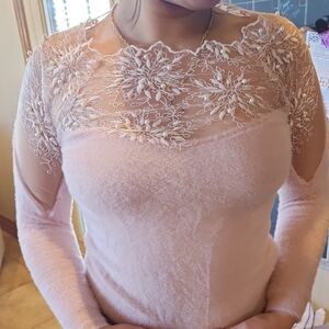 Elegant Pearl Pink Lace Sweater PROBABLY XS No Tags